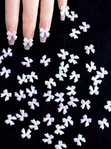 50 piezas de joyas de decoración para uñas hechas a mano con lazos de textura satinada de perlas falsas, accesorios de decoración de lujo