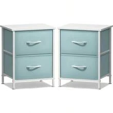 Nightstand With 2 Drawers - Kids Bedside Furniture End Table Night Stand - Steel Frame, Wood Top & Easy Pull Fabric Bins - Dresser & Chest For Home, Bedroom Accessories, Office & College Dorm
