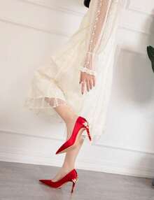 Fashion Light Luxury Sexy Women's Shoes Fashion Flower Stiletto High Heel Wedding Shoes Pointed Toe Satin Single Shoes