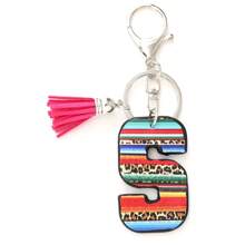 1 pièce Porte-clés avec pompon moelleux arc-en-ciel rayé lettre style coréen, pendentif imprimé léopard, convient comme cadeau - Multicolore - Voir 23