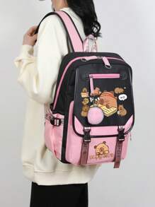 Cute Cartoon Capybara Backpack, Spacious Student Laptop Bag, School Backpack - Pink - View 2