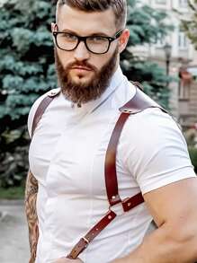 Men's Fashion Suspenders PU Leather Adjustable Braces Gothic Body Shaper Suspenders, Suitable For Casual Everyday Wear With Jeans, Also Good For Teens, Summer, Outdoor, Athletic, Travel, Graduation, Birthday Gifts, Daily Wear