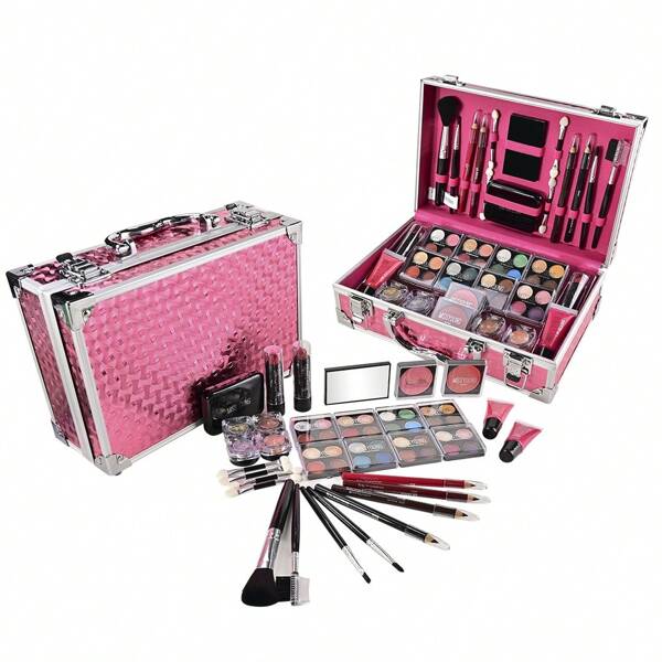 missyoung Kit de Maquiagem Luxuoso com Sombra de Olho, Brilho Labial e Mais - Estojo Cosmético Portátil para Iniciantes a Profissionais, Presente Perfeito para Mãe/Namorada - Tons de Amora, Coral e Mistos