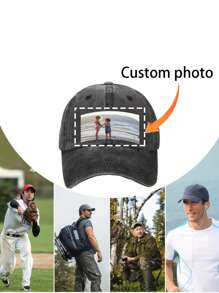 1pc Customizable Photo Baseball Cap, Grey Washed Vintage Look, Adjustable Strap, Suitable For Outdoor Sports, Birthday, Anniversary And Special Occasions Gifts