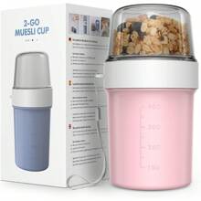 早餐穀物杯 2合1便攜式優格罐 防漏隔夜燕麥容器 無味 輕食沙拉水果蔬菜優格杯 適合隨身零食與健身餐備餐容器 560ml+310ml - 1個 - 查看 3