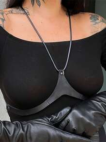 1pc Women's Black Harness Belt PU Leather Sexy Bra Cage Body Harness Strap Underwear Decoration - Black - View 2