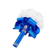 Artificial Wedding Bride Bouquet Handheld Bridesmaid Flower With Ribbon - Blue - View 4