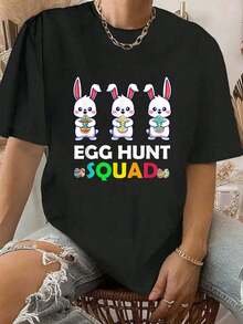 100% Cotton T-Shirt Egg Hunt Bunny Easter Family Matching T-Shirt Printed O-Neck Casual T Shirt Women's Clothing