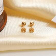 1 pieza Pendientes tipo botón de trébol de cuatro hojas de acero inoxidable con estilo minimalista, pequeños y delicados, opciones de multicolor, apropiados para uso diario