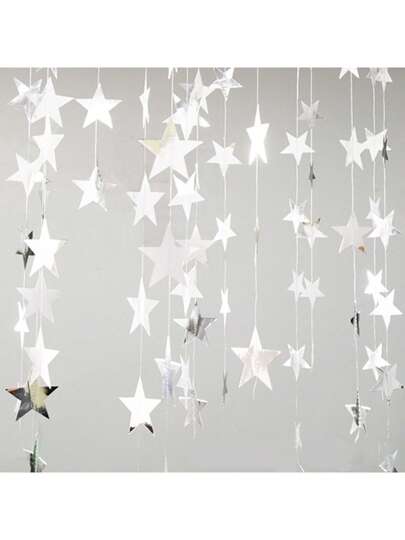 4米银色星星纸质横幅，适用于斋月派对悬挂装饰