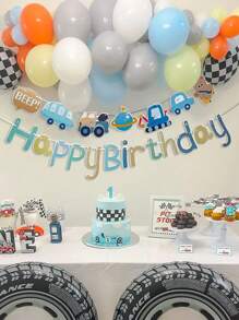 Birthday Banner Decorations Set With Colorful Cartoon Vehicles Theme, Paper Bunting For Carnival, Multipurpose Party Sign For All Occasions - Reusable And Party Supplies With 3.05meter/9.75meter Length - No Electricity Needed