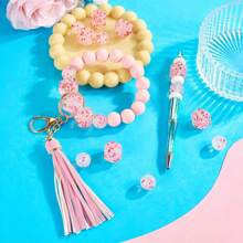 10pcs Sweet Pink 15/17mm Silicone Beads Mixed Set - With Round & Hexagonal, Transparent Heart-Shaped Color Dots Inside, Ideal For Jewelry, DIY Bracelets, Unique Keychains, Animal Beaded Pens And Other Handmade Accessories