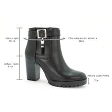 Women's Platform Ankle Boot, Casual, Chunky High Heel, Buckle Adjustment And Side Zipper.