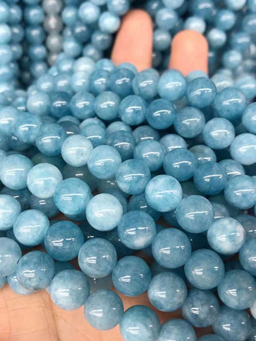 1 Strand Natural Stone Beads Blue Angelite Round Loose Beads 4 6 8 10mm Escolha o tamanho para fazer joias Pulseira DIY 15" Strand Presentes masculinos e femininos - Azul - Ver 1