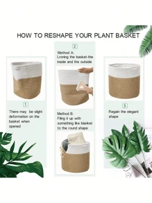 1 pieza Macetero de dos tonos hecho a mano, cesta de almacenamiento decorativa tejida, maceta de flores de jardín de paja, mimbre, ratán o hierba marina