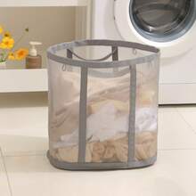 Oversized Foldable Laundry Basket - Space Saving, Portable Mesh Clothes & Miscellaneous Basket, Easy Folding Design With Hanging Ring, Suitable For Bedroom, Bathroom And Laundry Room Organization