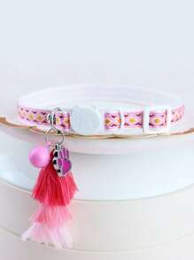 1 件粉色流苏夜光宠物项圈带爪印，彩色菱形宠物项圈带猫铃铛，可调节，宠物领结，复活节派对宠物礼物 - 粉色 - 查看 7