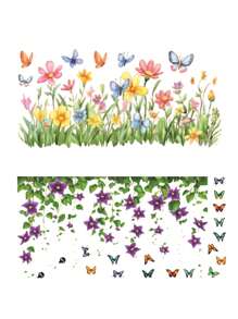 1 pieza Etiqueta autoadhesiva para ventana con patrón de flores silvestres y mariposas de colores, decoración de cristal, póster decorativo, decoración para habitación de niños/ventana del patio, calcomanía de pared de PVC removible