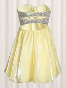 Abiti da sera da donna con paillettes, stile bandeau senza maniche, abito da festa
