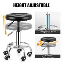 OYAJIA Drafting Chair With Backrest – Adjustable Foot Rest Rolling Stool With Wheels, PU Leather 360°Swivel Stool For Office Spa Studio Lab Counter Salon Home Work Bar Kitchen Shop - Black - View 8