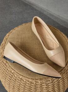 WHDXY 女士平底尖头一脚蹬休闲舒适工作鞋，适合全年办公室通勤 - 卡其色 - 查看 4