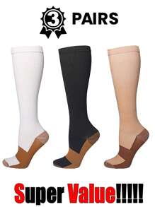 3 pares de medias de compresión para hombres, calcetines deportivos hasta la rodilla de 20-30 mmHg, medias de compresión médicas para edema y venas varicosas para mujeres