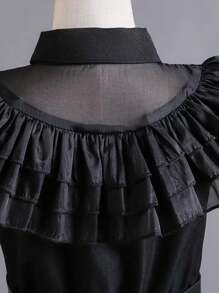 Fantasia LUXO Infantil Menina Vestido Halloween da Wandinha Vandinha 2 a 10 anos