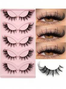 Asiteo 5 Pairs Cartoon Cat Eye False Eyelashes, 3D Fluffy Natural Transparent Band Fake Lashes, Cartoon Criss-Cross False Eyelashes, Delicate Soft Natural Lashes, Eyelash Extension Makeup - 眼尾拉長款 - 查看 1