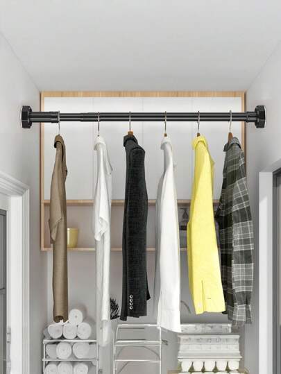 1pc Adjustable Stainless Steel Closet Rod, Expandable Bathroom Towel Bar, Clothing Rack, Curtain Rod, Wardrobe Hanging Rod, Retractable Shower Curtain Rod, Balcony Pole - No Drilling Required, Fits Curtains, Doors And Clothingbedroom,Organizer