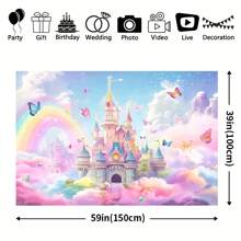 1 Spring Floral Background, Butterfly And Castle Design, Polyester Fiber, Perfect For Teen Showers And Photo Booth Props, Photography Studio Props