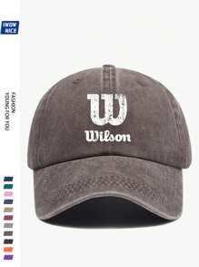 1pc Wilson Stylish Printed Baseball Cap, Vintage Dad Hat, Outdoor Casual Sun Protection, Breathable, Adjustable Size, Multi-Color Option, Tennis Sport Graphic, City Casual Sunhat