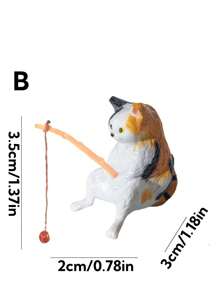 1pc Cat Fishing At Aquarium Decoration, Fishing Cat Ornament For Fish Tank, Tabletop Decorative Kitten Fishing Figurine - Multicolor - View 15