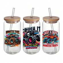 4 قطع/مجموعة من ملصقات وتغليف أكواب بطبعة شاحنات وحوش عبر نقل حراري مقاوم للماء وذاتية اللصق لأكواب وزجاجات المياه ، ملصقات نقل حراري لتغليف علب الزجاج 16 أونصة ، أعمال فنية DIY، مقاس 4.3 بوصة * 9.4 بوصة - متعدد الألوان - مشاهدة 4