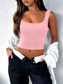 KAHULE Women's Square Neck  Sleeveless Crop Tops Workout Fitness Basic Cropped Tank Top Casual Fashion Tops