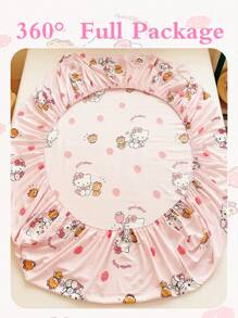Sanrio 1 pièce Drap-housse imprimé de bande dessinée, Protège-matelas, Housse de lit, Drap-housse, Textile d'ameublement confortable, Protège-matelas respirant et résistant à la formation de peluches, Décoration d'intérieur, Convient à tous les formats de lit - Double, Full, Queen, King, Toutes saisons, Anti-poussière, Lavable en machine