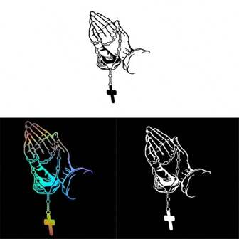 2 件汽车时尚贴纸，珍珠玫瑰基督祈祷手势，汽车造型车窗玻璃摩托车笔记本电脑乙烯基贴花，汽车贴花