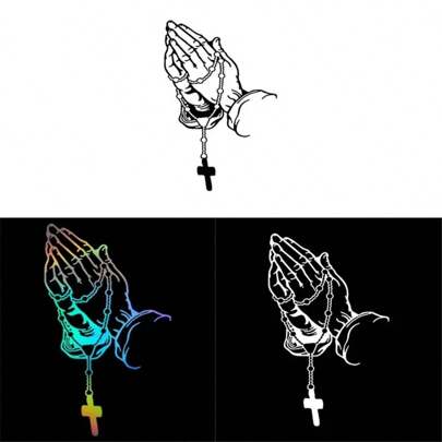 2pcs Car Fashion Stickers, Pearl Rose Christ Prayer Gesture, Car Modeling Window Glass Motorcycle Laptop Vinyl Decal, Decals For Car