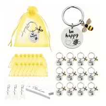 Conjunto de 36 Chaveiros de Aço Inoxidável "Bee Happy" - Anéis de Chave Inspiracionais Simples para Lembrancinhas de Festa, Apreciação de Professores, Formatura, Despedida - Acessórios Novidade Duráveis para Homens. O Conjunto Inclui 12 Chaveiros, 12 Cartões e 12 Sacolas. Acessórios de Halloween, Ideias de Presentes para o Dia dos Professores, Natal, Acessórios de Sacola, Cordões com Porta-Crachá, Acessórios de Carro, Encantos de Sacola