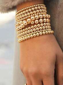 1 Pc Punk Rock Geometric Beaded Bracelet, Hip-Hop Style - Gold - View 9