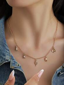 1 件欧美时尚西部牛仔帽靴仙人掌吊坠项链，日常佩戴 - 牛仔項鍊 - 查看 2