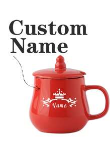 1 pieza Taza de cerámica roja con tapa, personalizable con nombre/texto, regalos para amigos, maestros, padres, tazas de oficina