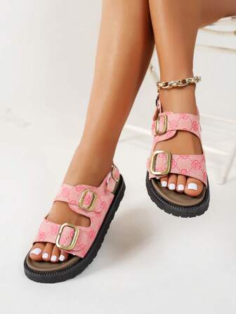 全新舒适甜美夏季粉色凉鞋，软底防滑休闲户外露趾沙滩鞋