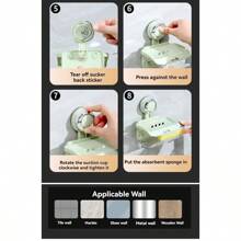 1-Piece Wall Mounted Soap Box With Suction Cup - No Need For Drilling Installation, Double-Layer Drainage Design, Space Saving, Hygienic And Easy To Use, Used For Bathroom Storage, Mint Green Plastic, Rectangular