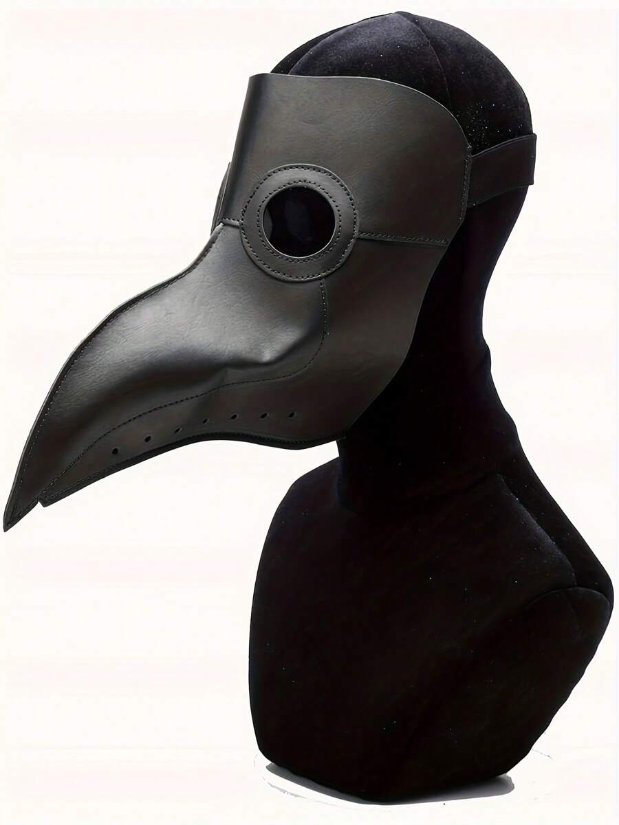 Halloween Kostüm, geeignet für Pestdoktoren, schwarzer Umhang mit Robe, Vogelschnabelmaske und Handschuhen