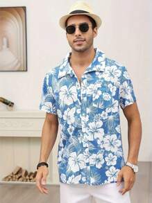 Camisa hawaiana con estampado floral para hombre, ropa de playa casual y ligera