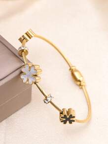 1pc Fashion Casual Heart Seashell Rhinestone Women Bracelet - Gold B - View 2