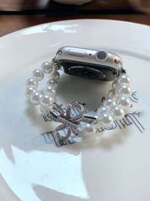 1 قطعة سوار ساعة نسائي عصري وأنيق، سوار فاخر بلمسة من اللؤلؤ الفضي اللامع، قابل للتعديل بشكل مرن دائري مزين باللؤلؤ الأبيض النقي، مناسب لساعات أبل واتش أولترا 3 2 1 إس إي إس 9 إس 10/إس 8/إس 7/إس 6/إس 5/إس 4/إس 3/إس 2/إس 1 بمقاسات 38/40/41 ملم و 42/44/45/49 ملم، هدية رائعة للصديقات والزميلات