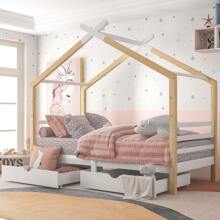 Wood Single Bed Frames  Storage Underneath 3FT Single Bed With Storage Solid Pine Wood House Tree Canopy Bed - White - View 1
