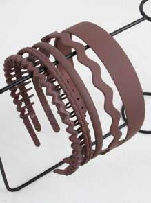 5 件女士棕色哑光几何设计发箍，简单百搭便携式发饰，适合日常、节日、假日 - 棕色 - 查看 6