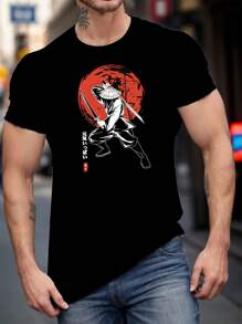 Men's Casual Geometric Guard Pattern Printed T-Shirt, Comfortable And Versatile Top, Ideal For Summer Outdoor Activities Or Casual Wear, Excellent Gift Choice For Easter - Black - View 1